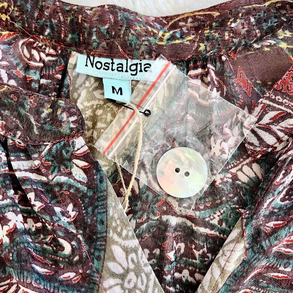 Nostalgia Womens Long Sleeve Sheer Top Medium Fall Burgundy Bohemian Boho Blouse - Picture 6 of 6
